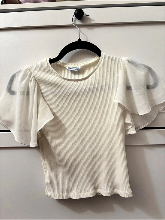 Mayoral Other - Mayoral Girls Ivory Chiffon Sleeve Ribbed Top Girls Size 14